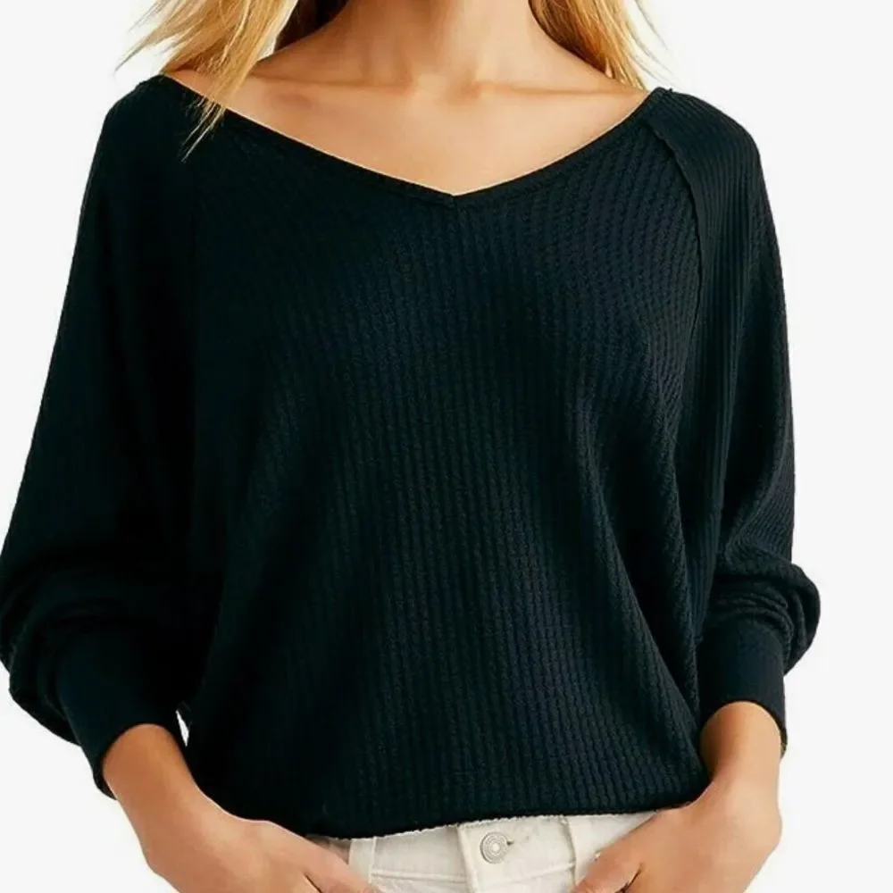 Free People Santa Clara Thermal in black BNWT - Picture 1 of 6